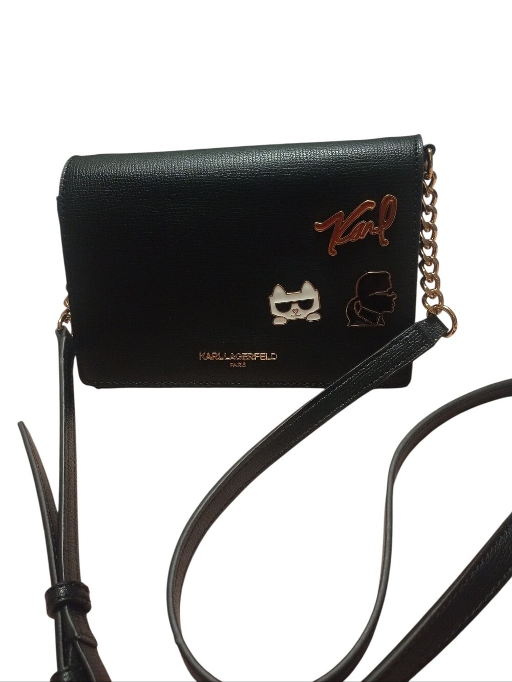 Karl Lagerfeld Paris Lourdes Black Leather Crossbody, NWT